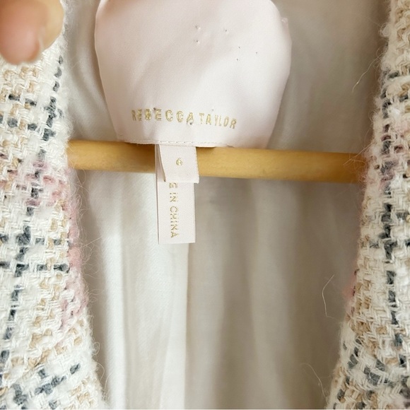 Rebecca Taylor Gabrielle Classic Jacket Plaid Tweed Blazer Sz 6 Pink Tan Cream - Picture 7 of 15